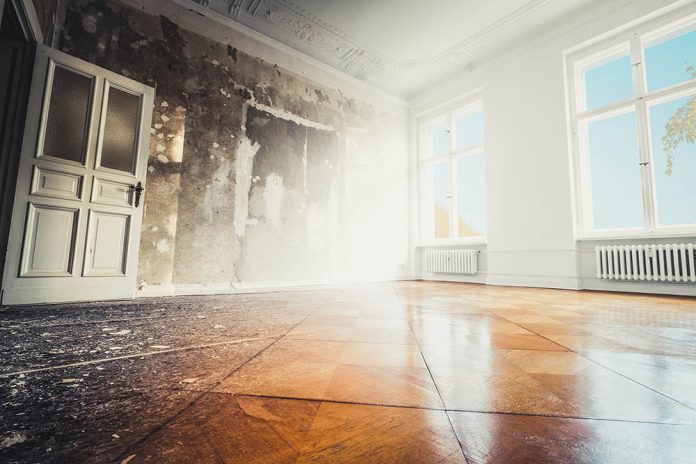home renovation, empty room before and after refurbishment or restoration -