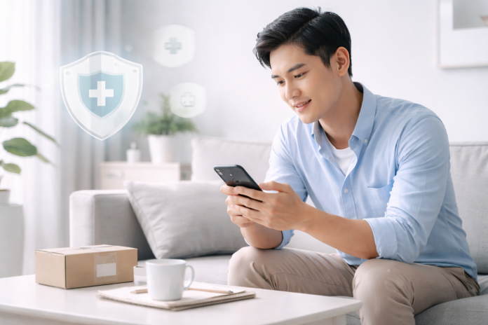 Man using phone for private online healthcare A New Blueprint for Smart Healthcare: How Digital Services Are Reshaping Men's Healthcare Experiences and Trust Relationships