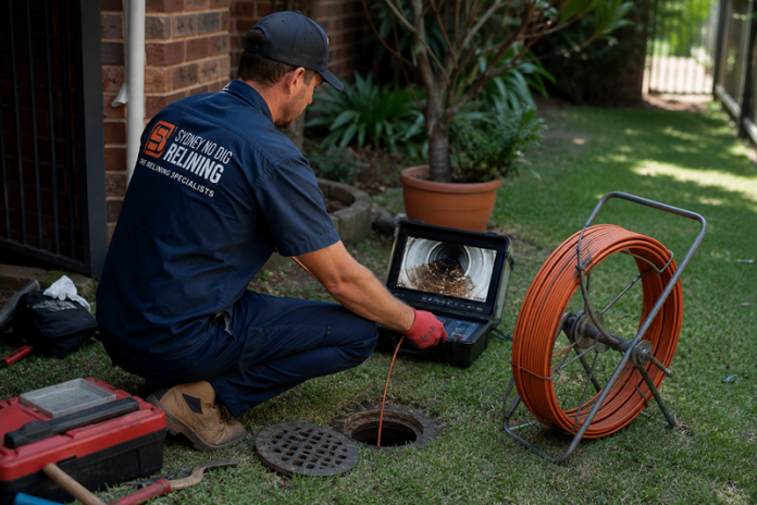 Drain Relining Inspection in the Garden Drain Relining Inspection in the Garden