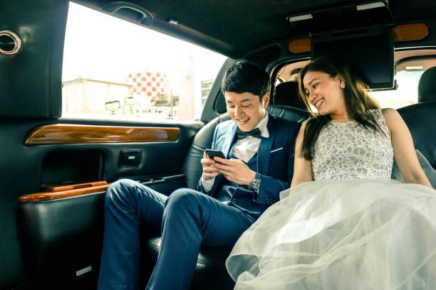 two asian couple just married