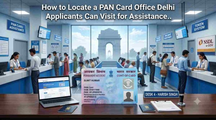 PAN Card Office in Delhi Locator Guide Map search for a PAN card office in Delhi on a smartphone